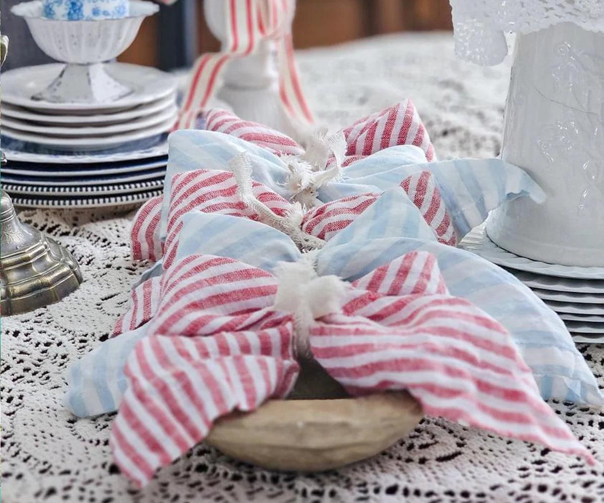 Red Pinstripe Linen Napkins - Set of 4, 8 & More