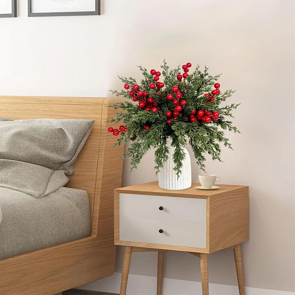 Pine Branches with Red Berries for Christmas Decor