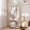 Pine Wood Clothes Rack with 2-Tier Open Storage Shelf for Hanging Clothes-Gray