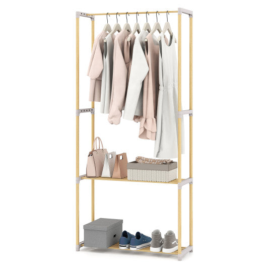 Pine Wood Clothes Rack with 2-Tier Open Storage Shelf for Hanging Clothes-Gray
