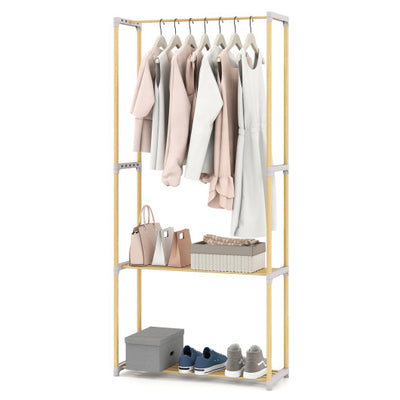 Pine Wood Clothes Rack with 2-Tier Open Storage Shelf for Hanging Clothes-Gray