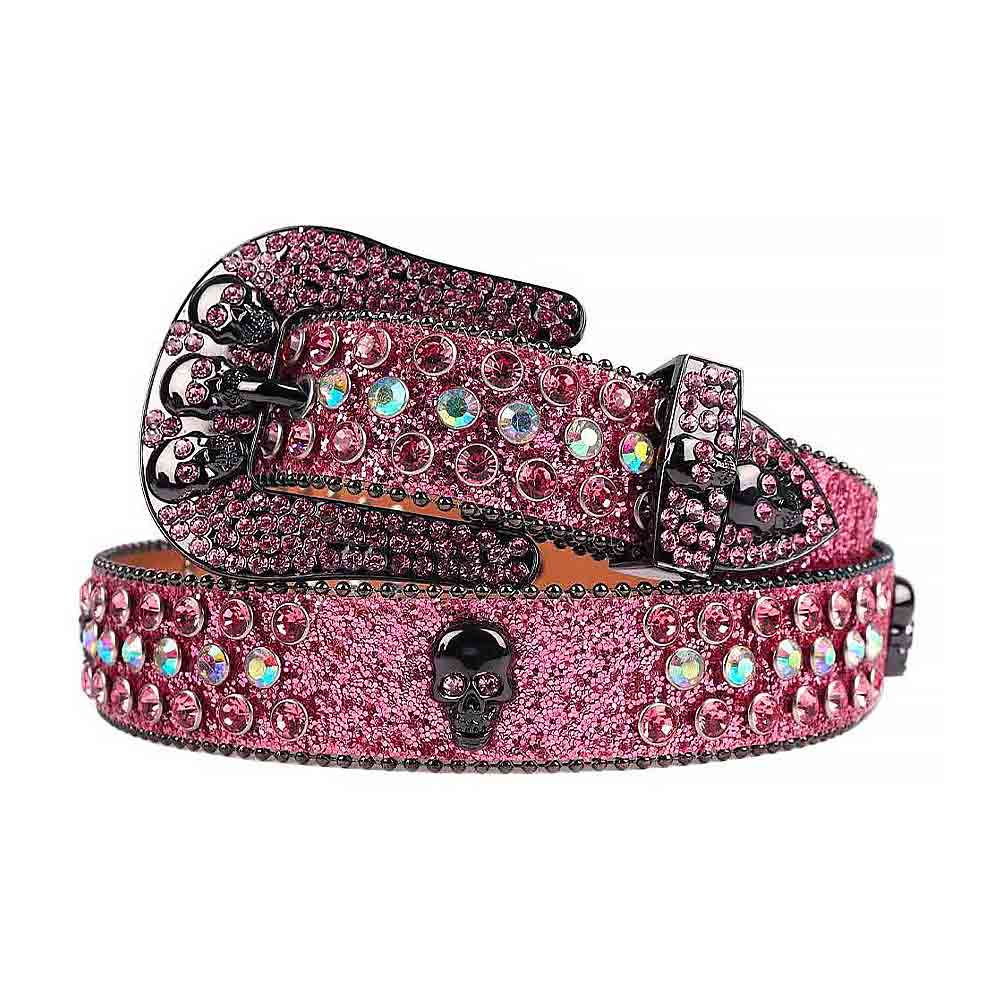 All Pink Rhinestone Skull Belt