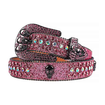 All Pink Rhinestone Skull Belt