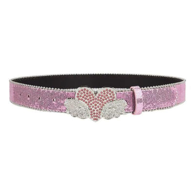 Pink Glitter Heart & Wings Rhinestone Belt – BRS-165