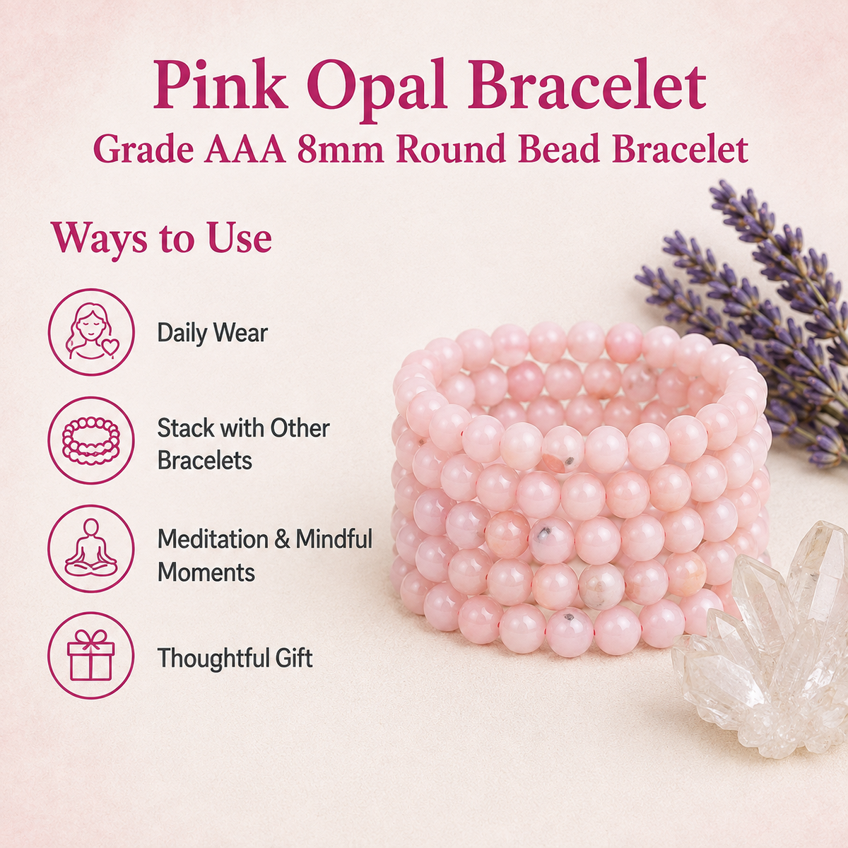 Pink Opal Bracelet (Mastering Fear and Wisdom)