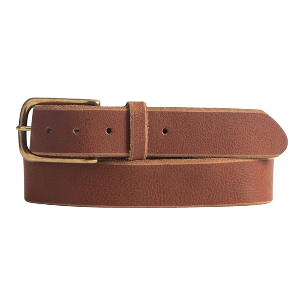 Aria - Tan Leather Dress Belt with Elongated Gold Buckle - Made in Canada NAB Leather