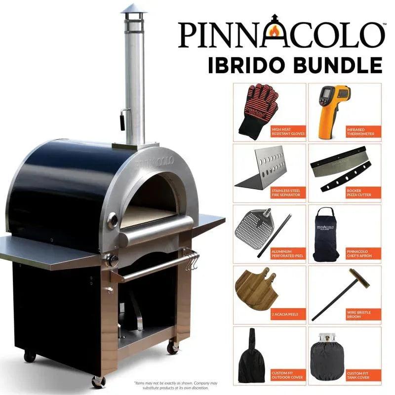 Pinnacolo - Ibrido Hybrid Gas/Wood Oven with Cart, 35,000 btu LP Burner, Includes Premium Accessory Package - PPO-1-03 - Gifts for You 'n Me