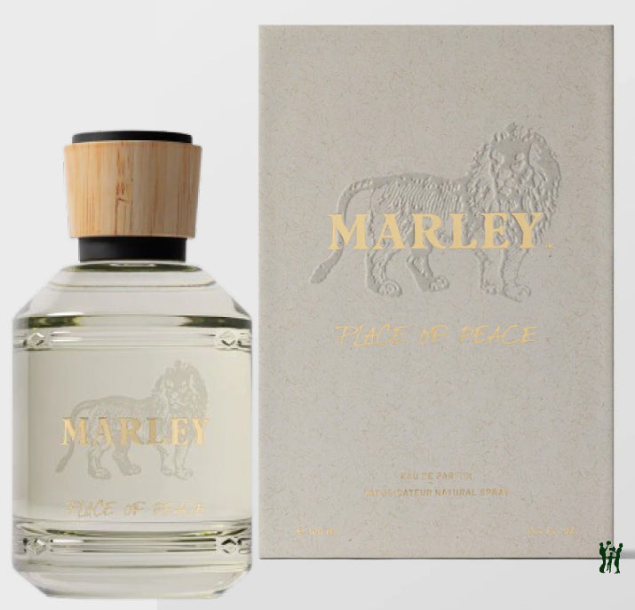 Marley 'Peace of Mind' perfume bottle and packaging on a light gray background