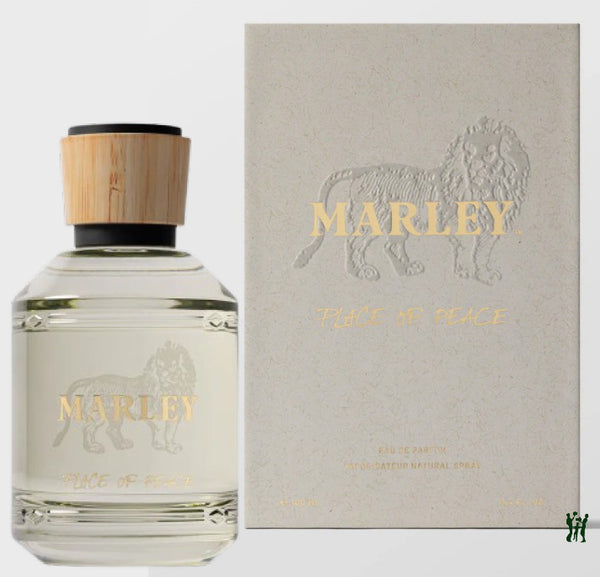 Marley 'Peace of Mind' perfume bottle and packaging on a light gray background
