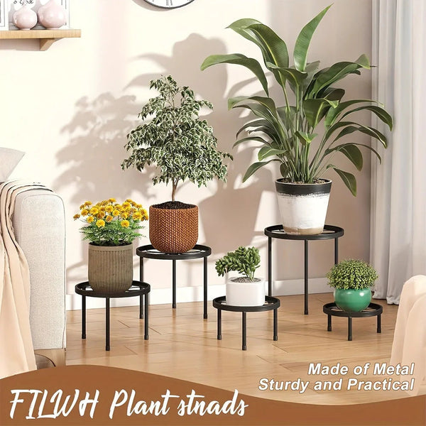 Plant Stands - Rustproof Black Metal 5pcs