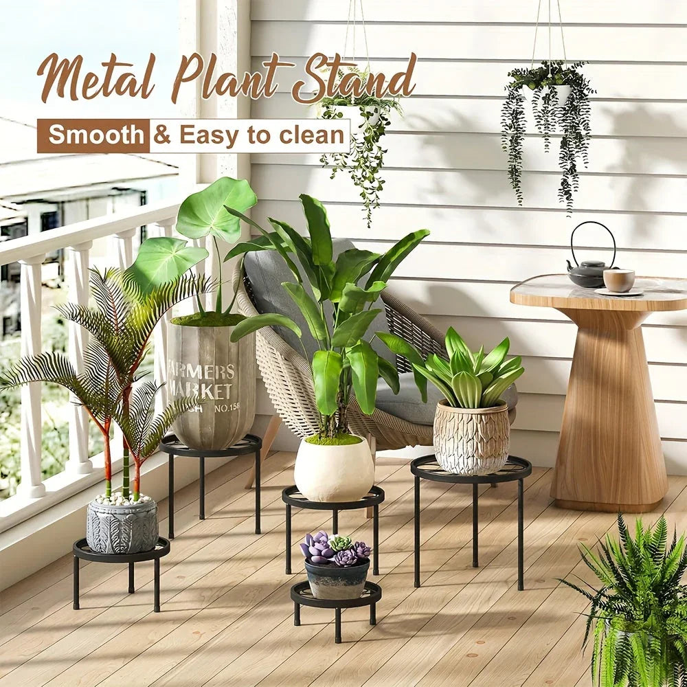 Plant Stands - Rustproof Black Metal 5pcs