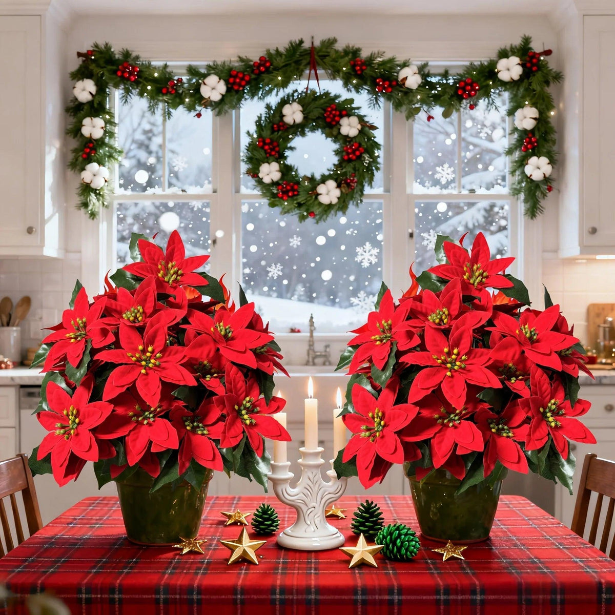 Plastic Artificial Flower Wreath - 24 Norfolk Faux Flowers for Christmas Decor