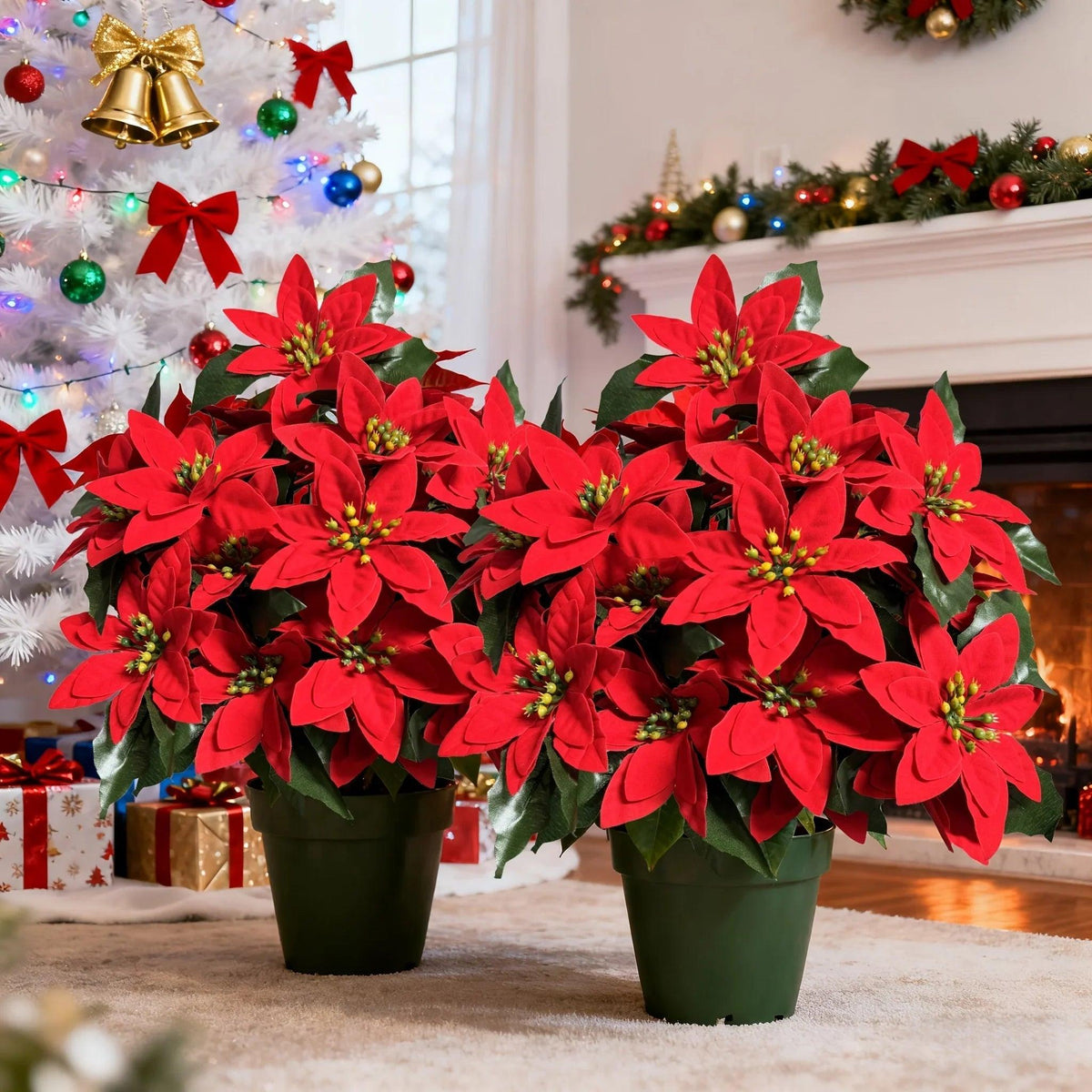 Plastic Artificial Flower Wreath - 24 Norfolk Faux Flowers for Christmas Decor