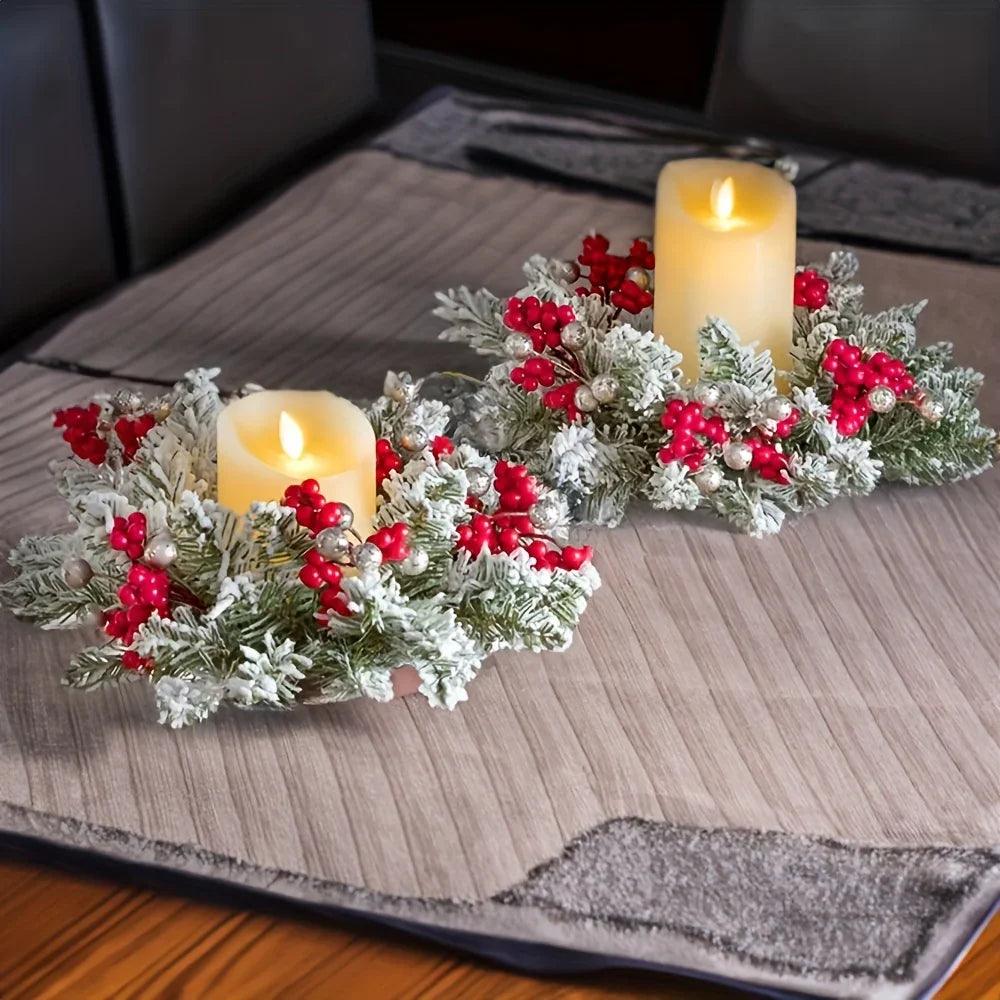 Plastic Christmas Wreath Candle Holder with Holly and Berries