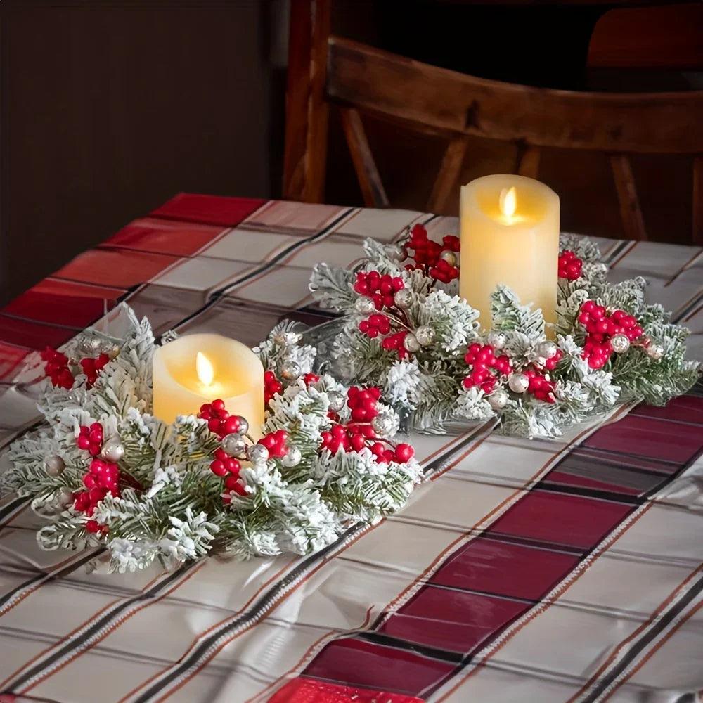 Plastic Christmas Wreath Candle Holder with Holly and Berries
