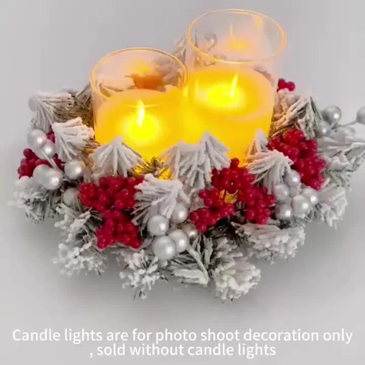 Plastic Christmas Wreath Candle Holder with Holly and Berries