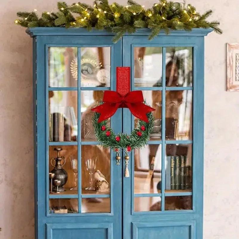 Plastic Mini Christmas Wreaths with Red Bow & Greenery