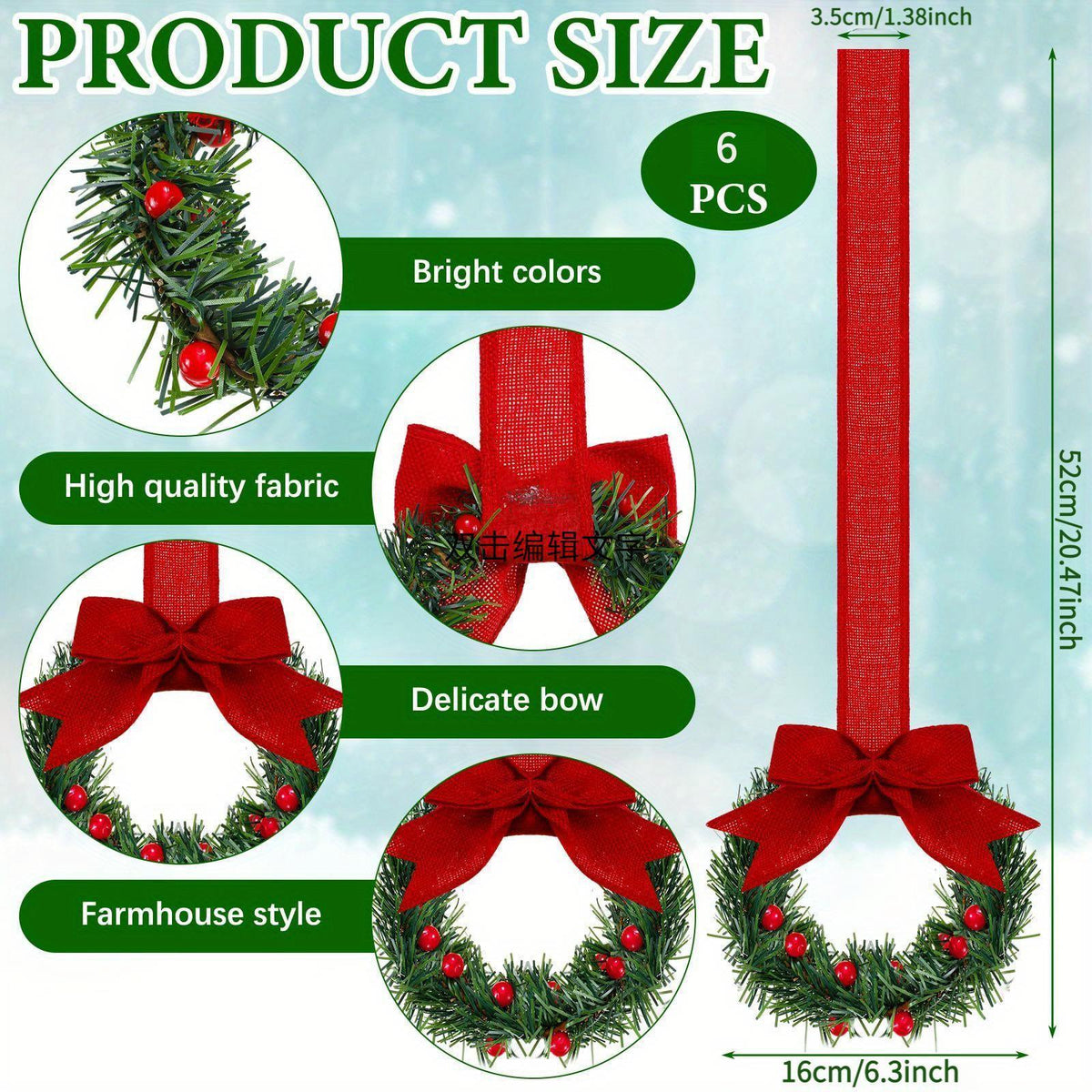 Plastic Mini Christmas Wreaths with Red Bow & Greenery