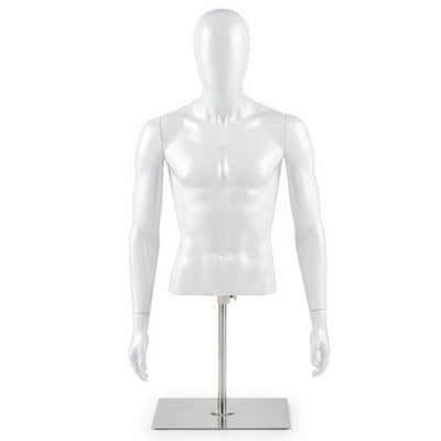 Plastic Half Body Head Turn Male Mannequin with Base