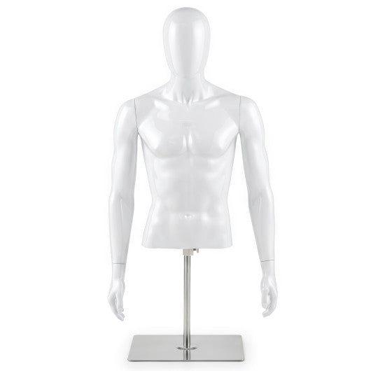 Plastic Half Body Head Turn Male Mannequin with Base