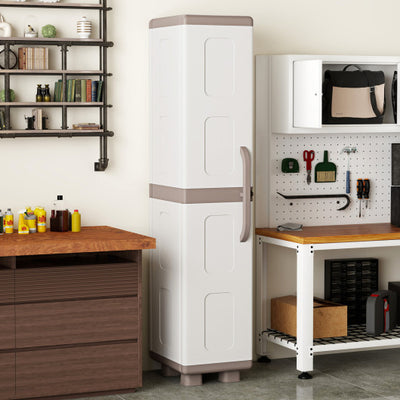 Plastic Kitchen Pantry with 4 Adjustable Shelves and Single Door for Living Room and Kitchen-Beige
