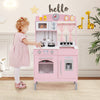 Play Kitchen for Kids Wooden Chef Pretend Playset with 3 Adjustable Heights Microwave-Pink