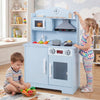 Play Kitchen for Kids Wooden Playset with Range Hood and Microwave-Blue
