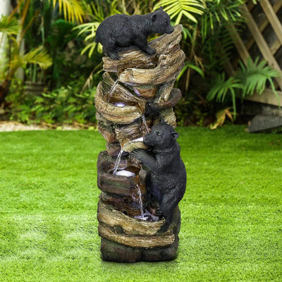 Resin Two Bear Cub Animal Outdoor Water Fountain 39 in