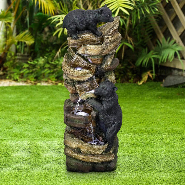 Resin Two Bear Cub Animal Outdoor Water Fountain 39 in