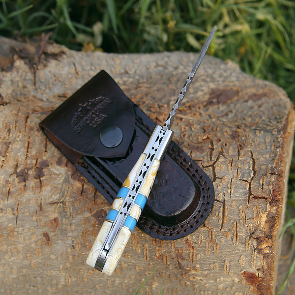 Orion Damascus Pocket Knife with Resin Handle