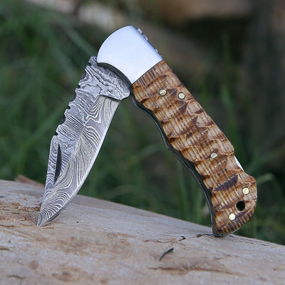 Thunderbolt Pocket Knife with Forged Charred Ash Wood Handle