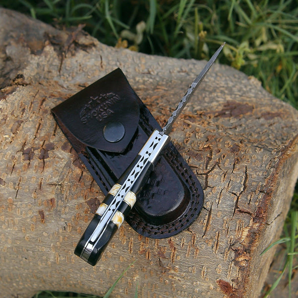Blaze Handmade Damascus folding knife with Sheath