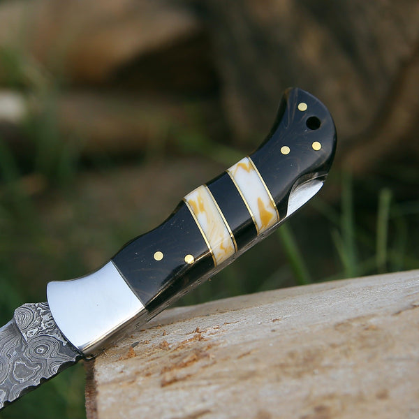Blaze Handmade Damascus folding knife with Sheath