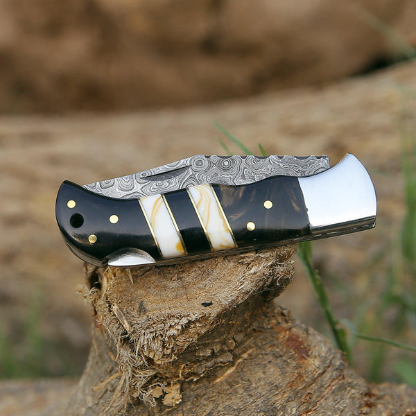 Blaze Handmade Damascus folding knife with Sheath