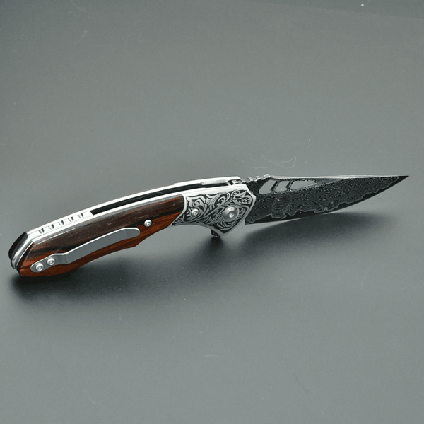 Artemis Japanese VG10 Damascus Pocket Knife with Clip & Exotic Red Sandal Wood Handle