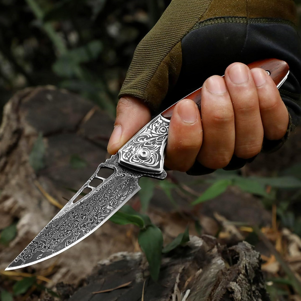 Artemis Japanese VG10 Damascus Pocket Knife with Clip & Exotic Red Sandal Wood Handle