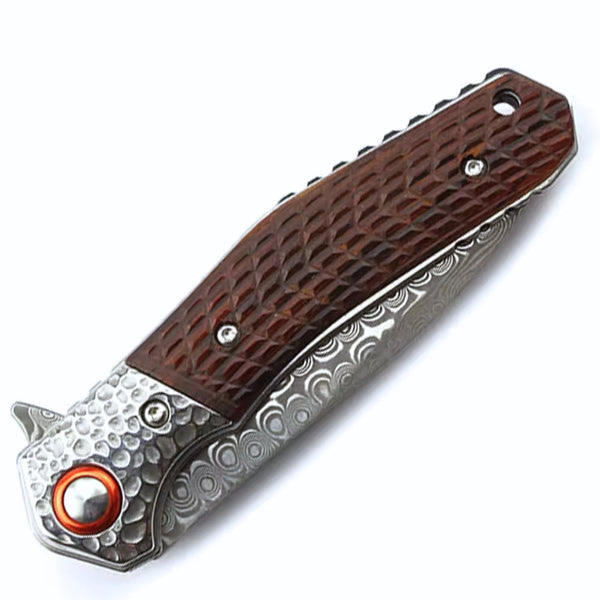 Wayfarer Japanese VG10 Damascus EDC Pocket Knife with Clip and Sandalwood Handle