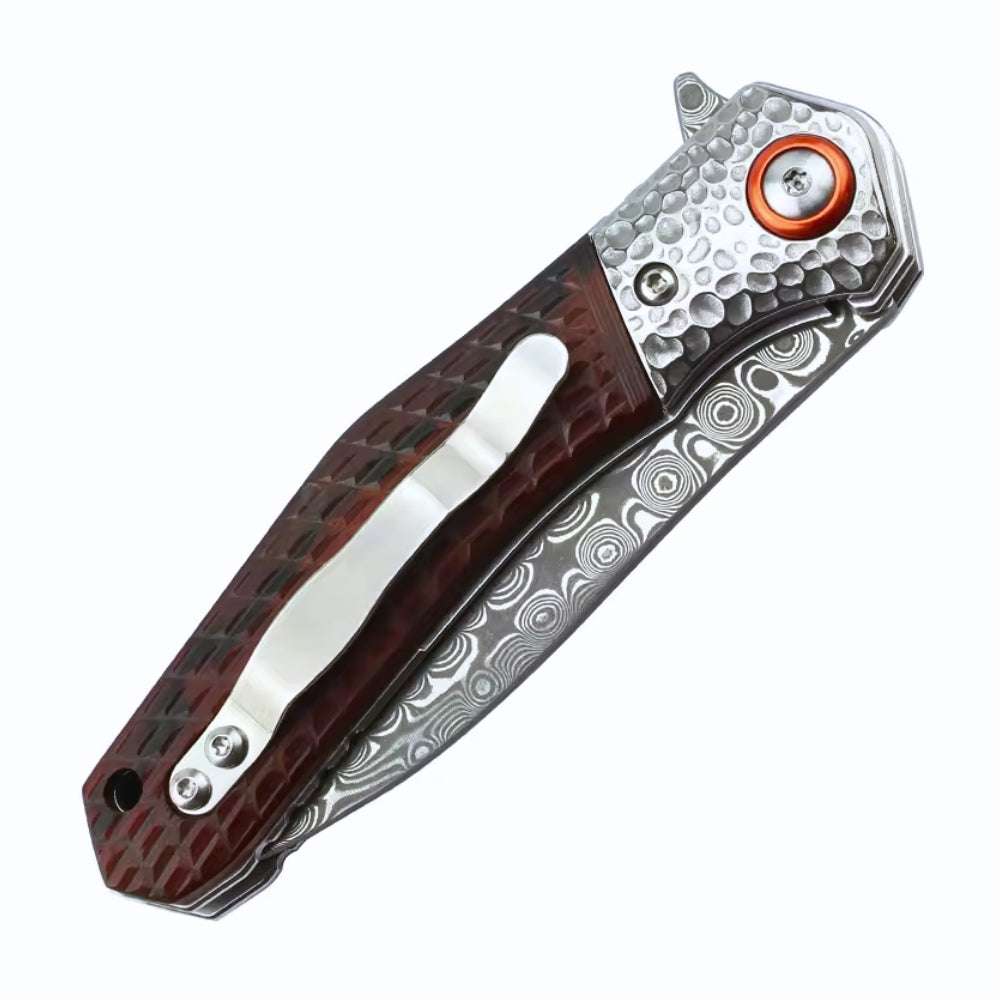 Wayfarer Japanese VG10 Damascus EDC Pocket Knife with Clip and Sandalwood Handle