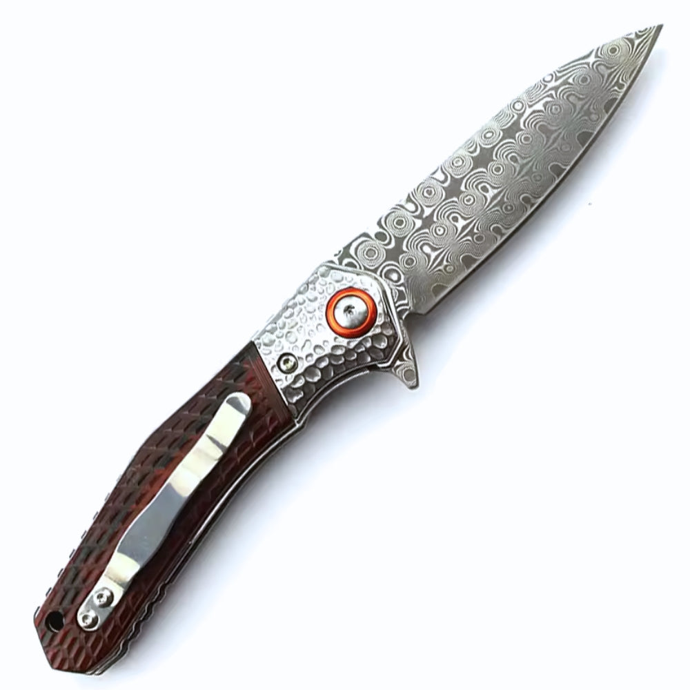 Wayfarer Japanese VG10 Damascus EDC Pocket Knife with Clip and Sandalwood Handle