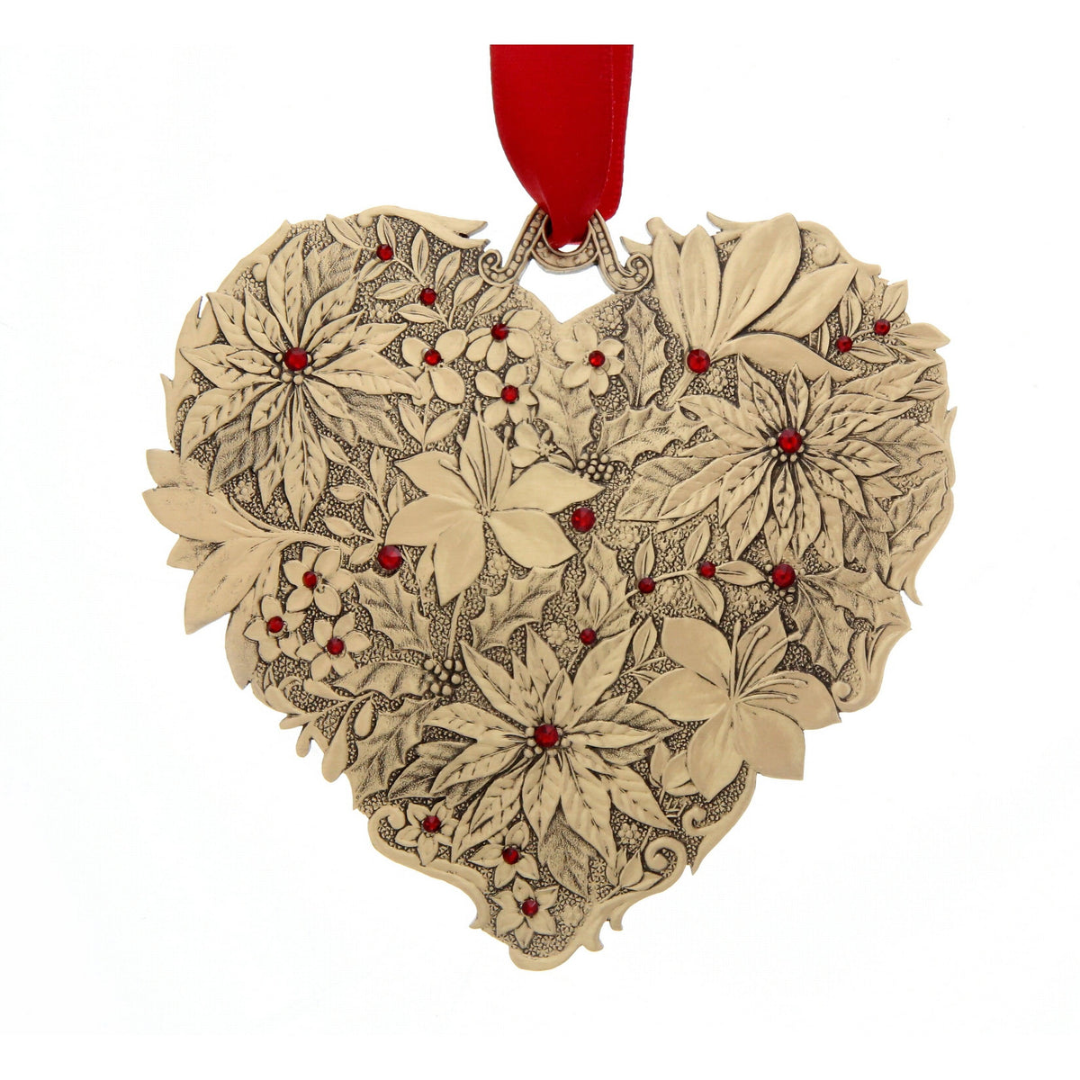 Seasons of Love Winter Floral Heart Ornament with Crystals - Bronze