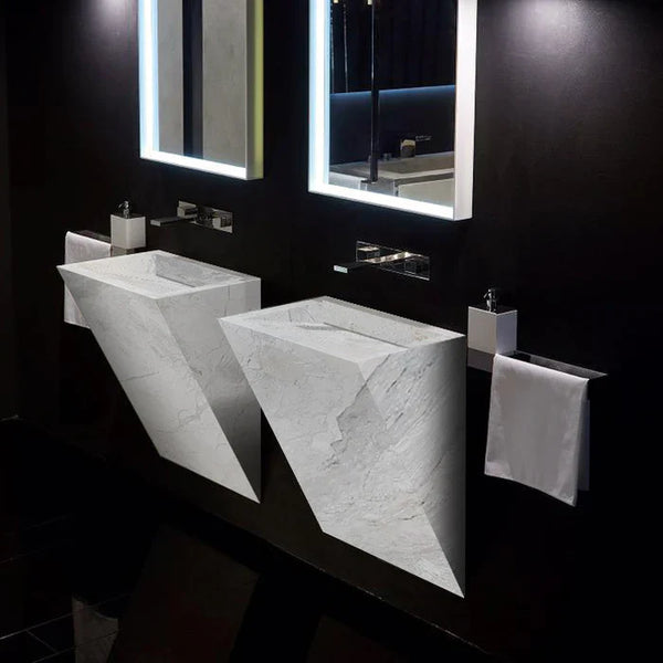 Polar White Marble Designer Triangle Sink Wall-mount Bathroom Sink (W)12