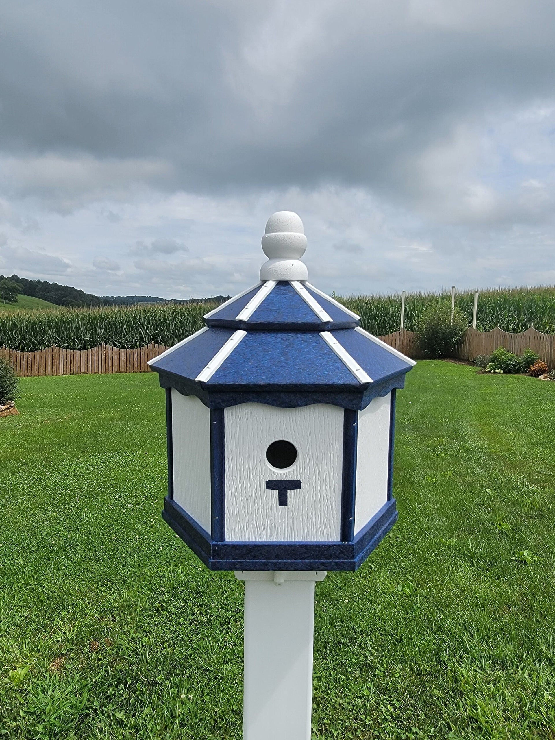Amish Poly Gazebo Birdhouse with 3 Nesting Holes – Durable Outdoor Bird House (Post Not Included)