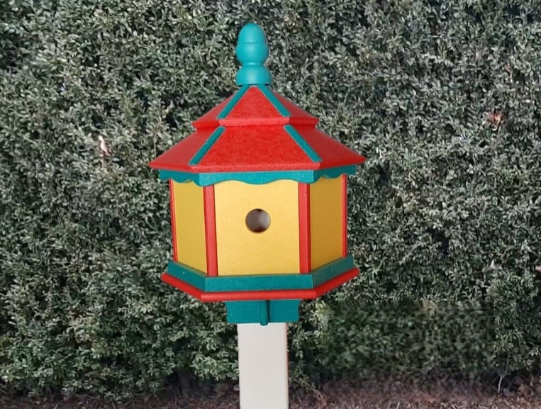 Amish Poly Gazebo Birdhouse with 3 Nesting Holes – Durable Outdoor Bird House (Post Not Included)