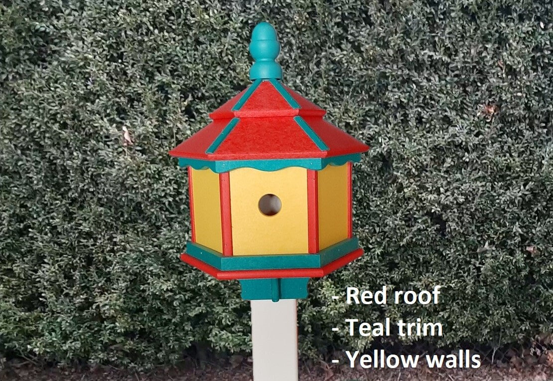 Amish Poly Gazebo Birdhouse with 3 Nesting Holes – Durable Outdoor Bird House (Post Not Included)