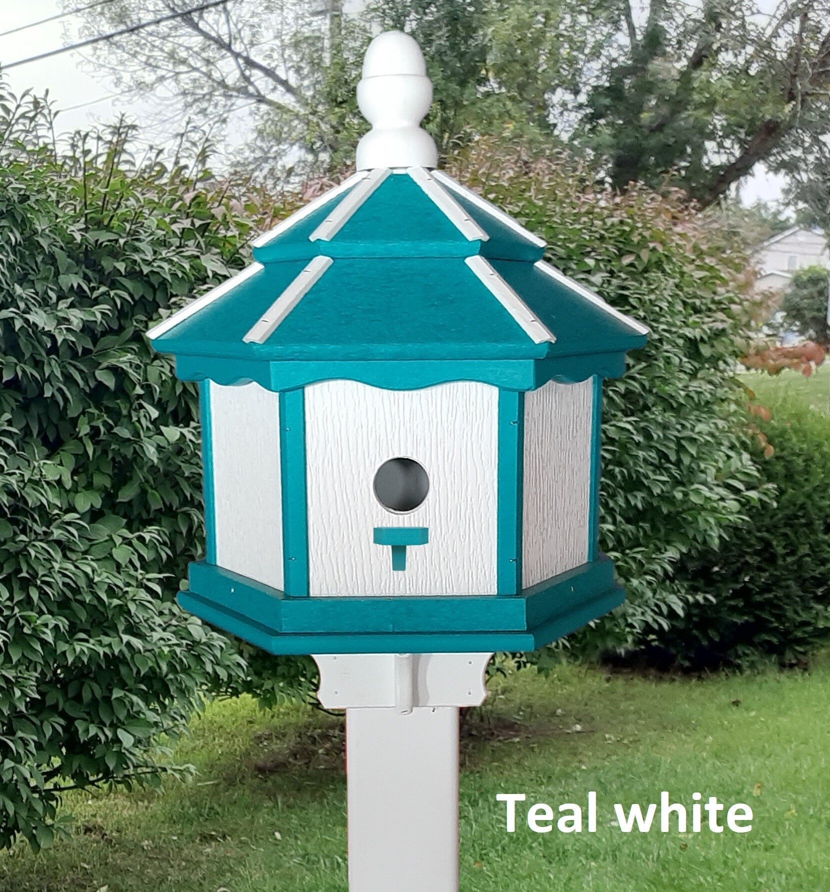 Amish Poly Gazebo Birdhouse with 3 Nesting Holes – Durable Outdoor Bird House (Post Not Included)