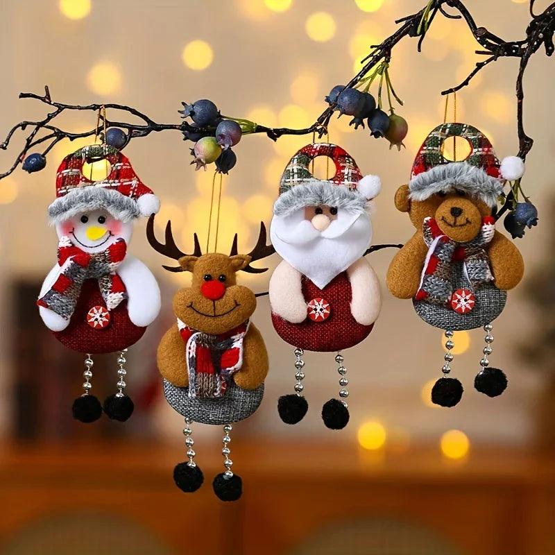 Polyester Christmas Ornament Set - Durable Tree and Home Decorations with Santa, Snowman, Reindeer and Bear Figures