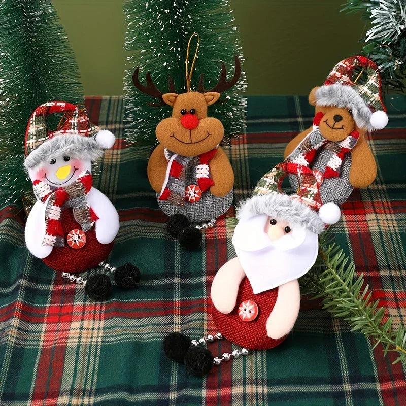Polyester Christmas Ornament Set - Durable Tree and Home Decorations with Santa, Snowman, Reindeer and Bear Figures