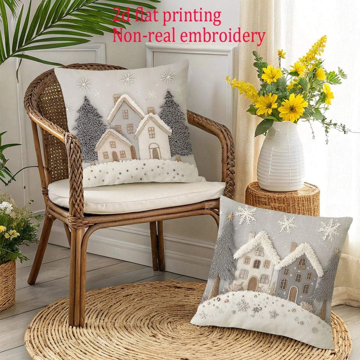 Polyester Christmas Throw Pillow Covers, Zipper Closure, 18-20