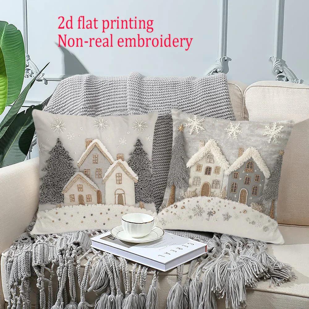 Polyester Christmas Throw Pillow Covers, Zipper Closure, 18-20