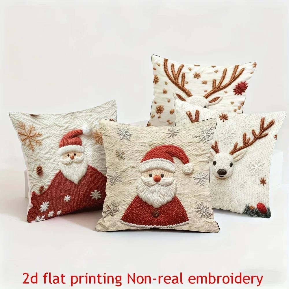 Polyester Reindeer Pillow Covers, Zippered and Machine-Washable, 18x18 Inches